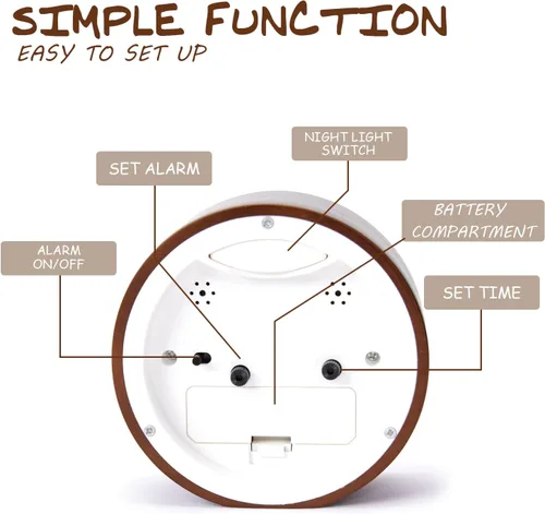 Miniatura 3 de Reloj despertador analógico de madera, silencioso y sin tictac, funciona con pilas, reloj de mesa con luz nocturna para dormitorio, habitación