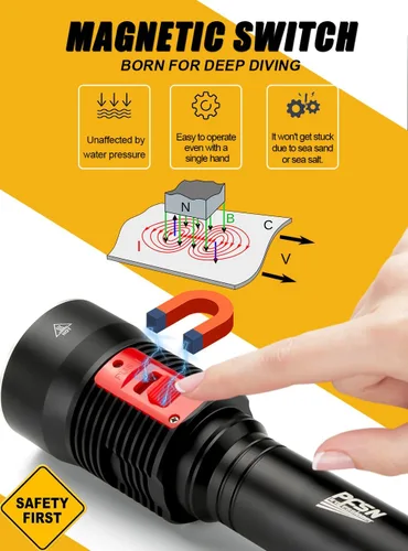 Miniatura 3 de PFSN - Linterna de buceo, 4000 lúmenes, luz de buceo profesional, 328.1 ft, impermeable, linterna subacuática para buceo, linterna LED recargable