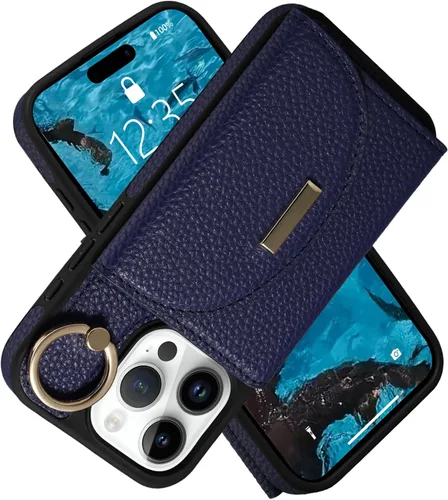 Miniatura 17 de Funda tipo cartera para iPhone 15 Pro de 6.1'', funda plegable con ranuras para tarjetas, soporte con anillo y atril, cubierta protectora tipo folio
