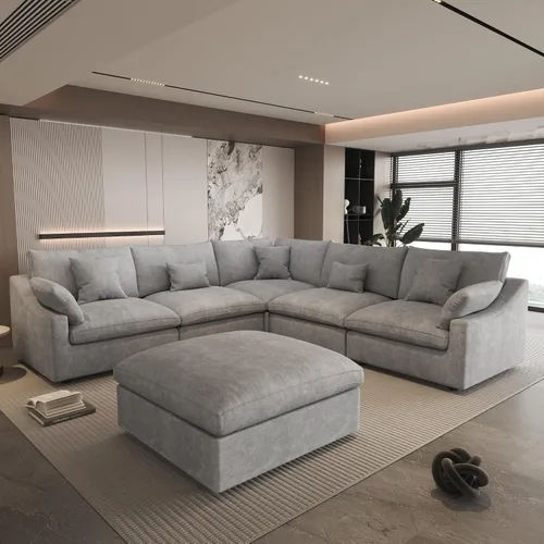 Miniatura 47 de WJShome Sofá Seccional Cloud Couch de 83 pulgadas para sala de estar, sofá seccional modular relleno de plumón, sofás en forma de L con otomana