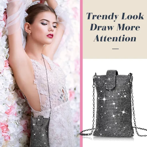 Miniatura 2 de Weewooday Monederos de mano para mujer, 2 piezas de diamantes de imitación, bolso de mano con diamantes de imitación, bolso de noche triangular