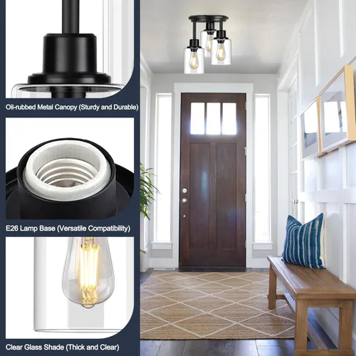 Miniatura 2 de ROTTOGOON Lámpara de Techo Semiempotrada, Accesorios de Luz de Techo de 3 Luces Cerca del Techo, Accesorios de Luz de Cocina Negro Mate