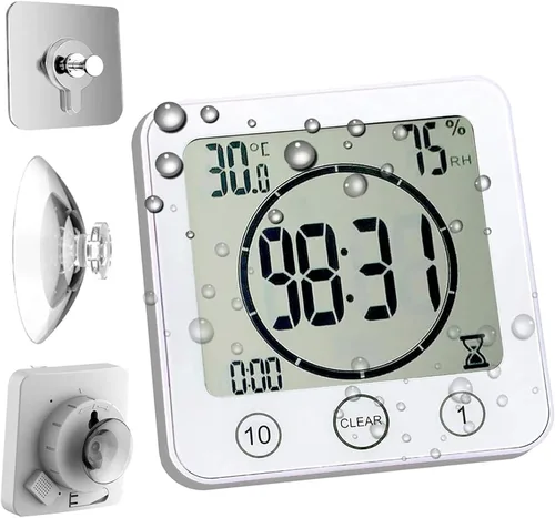 Miniatura 10 de Reloj de pared y temporizador de baño impermeable, temporizador digital resistente al agua para colgar en la ducha, pantalla grande, temporizador