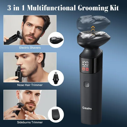 Miniatura 3 de Maquinilla de afeitar eléctrica para hombres, afeitadoras rotativas 3 en 1 para hombre con soporte de carga, IPX7 impermeable, recortadora