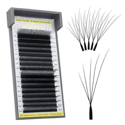 Miniatura 22 de Extensiones de pestañas con doble punta 3D, rizo D de 0.003 in, mezcla de 0.315-0.591 in, 12 filas por bandeja, tallo plano 3DD en forma de W
