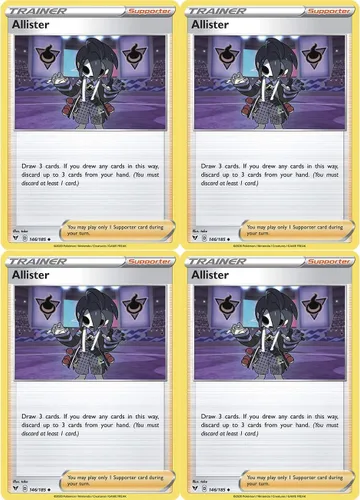 Pokemon Trainer Set – Allister 146/185 – Sun Moon Vivid Voltage – Lote de 4 cartas de apoyo