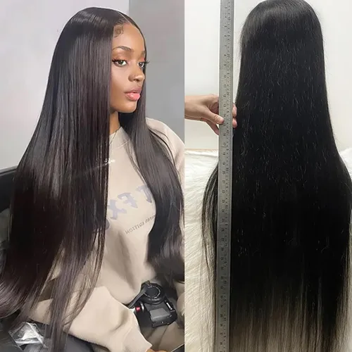 Miniatura 6 de Pelucas de cabello humano lacio con encaje frontal pre-desplumadas 13x4 HD pelucas frontales de encaje de cabello humano densidad 180, pelucas