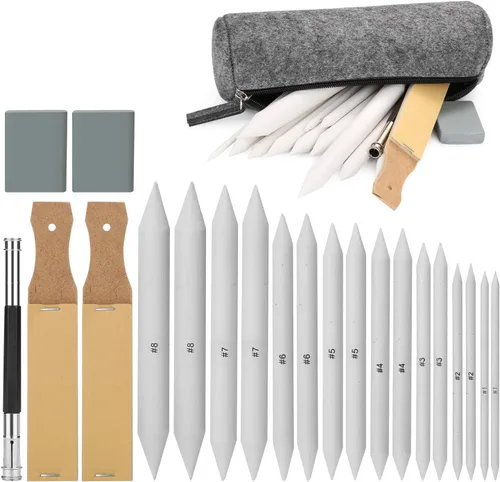 AGPTEK 22 piezas de herramientas para dibujo de boceto, juego de 16 tocones de mezcla con 2 sacapuntas de papel de lija, 1 herramienta de extensión