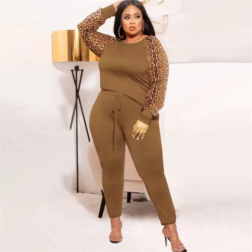 Miniatura 2 de MRSFITOK Plus Size Leopard Print 2 Piece Outfit for Women Sweatsuits Sets Tops and Sweatpans Sweatsuits Tracksuits