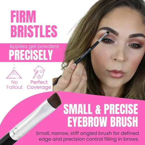 Miniatura 2 de Beauty Junkees Cepillo de cejas en ángulo con carrete, cepillo para cejas y peine con ángulo delgado firme para relleno, tinte, delineador