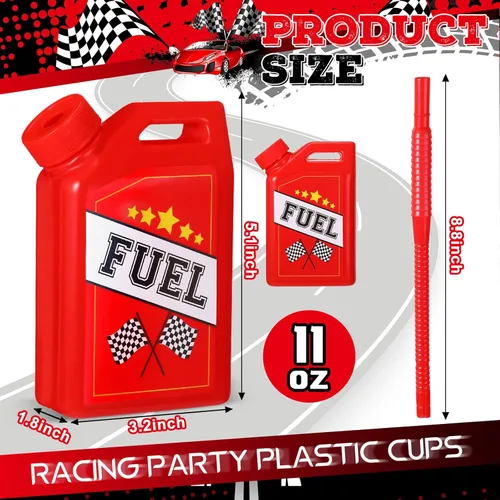 Miniatura 2 de Mifoci Paquete de 12 vasos de combustible para autos de carreras, vasos de 11 onzas con tema de carreras de pajita, recuerdos de fiesta