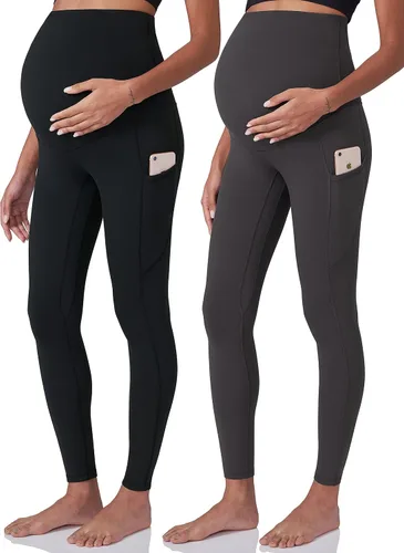 POSHDIVAH Leggings de entrenamiento de maternidad para mujer, sobre el vientre, pantalones de yoga con bolsillos, pantalones de trabajo suaves