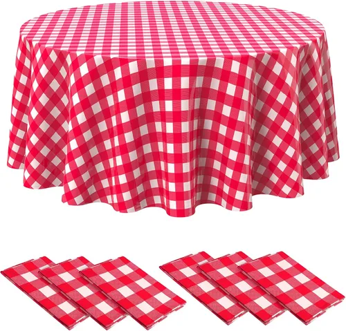 Miniatura 16 de Remagr Mantel Desechable de Cuadros Redondo de Plástico Buffalo Plaid Mantel de Mesa de 84'' Cubierta de Mesa Gingham para Picnic Camping BBQ Fiesta