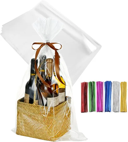 Miniatura 13 de 200 bolsas de celofán planas de celofán de 7 x 12 pulgadas con lazos torcidos de 6 colores, embalaje de galletas, dulces, postres de regalo, bolsas