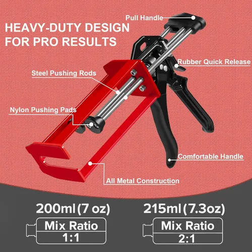 Miniatura 3 de Pistola epoxi de doble componente de 6.8 fl oz – Manual 1:1 y 2:1 aplicador adhesivo para epoxi, uretano, acrílico, pistola adhesiva de 2 partes