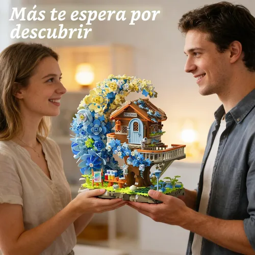 Miniatura 6 de Blue Moon - Juego de construcción de casa de flores con luz, colección botánica, kit de bloques de construcción de casa del árbol, compatible