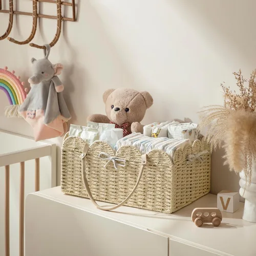 Miniatura 3 de HBlife Organizador grande de pañales para bebé, cestas de almacenamiento de cuerda de papel, contenedor de guardería con divisor extraíble