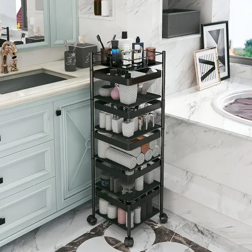 Miniatura 7 de Cesta de frutas y verduras para cocina, sin montaje, estante de almacenamiento giratorio, estante de almacenamiento de baño, organizadores de cocina