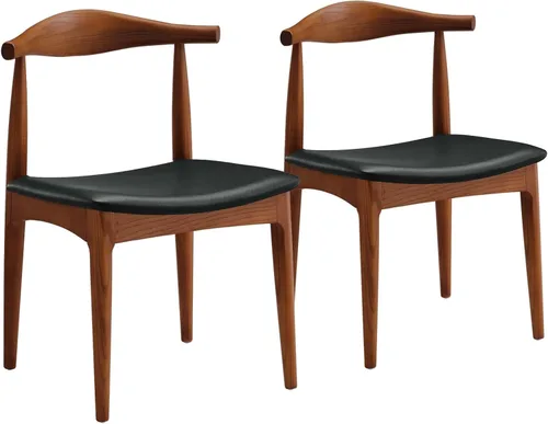 Ytaoka Juego de 2 sillas de comedor de madera maciza, sillas de comedor de mediados de siglo, sillas tapizadas de piel sintética con respaldo