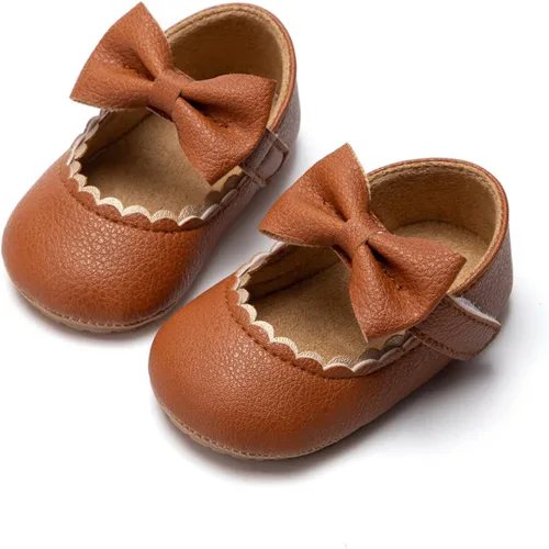 Oamico Mary Jane - Zapatos planos de goma antideslizantes con lazo para niñas y bebés, zapatos de vestir de princesa para recién nacidos
