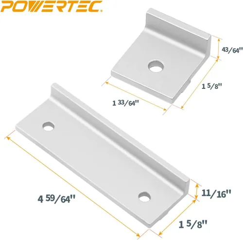 Miniatura 4 de POWERTEC 71799 Kit de parada en T, incluye 2 topes largos, 2 topes cortos, 2 paradas en línea, bloque de tope de pista en T para carpintería en T