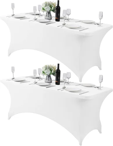 Miniatura 105 de Mantel de elastano para mesas de 4, 6 u 8 pies, mantel elástico universal ajustable para fiestas, banquetes, bodas y eventos - Verde manzana