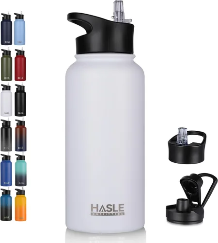 Miniatura 29 de HASLE OUTFITTERS Botella de agua aislada de 22 onzas, botella de agua de acero inoxidable de doble pared, boca ancha con tapa de popote y tapa