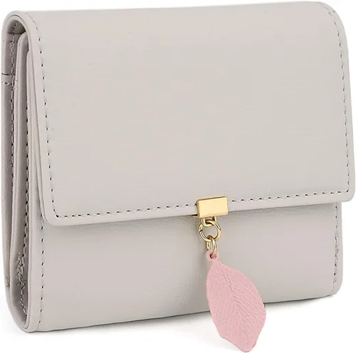 Miniatura 128 de UTO - Cartera pequeña RFID de piel sintética con dije de hoja, cierre de cremallera y tarjetero.