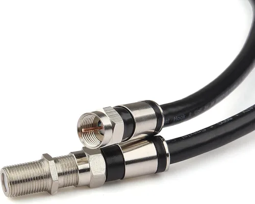 GTOTd Cable coaxial corto (1.5 pies) con conector de cable coaxial RG6 (y adaptador de extensión de cable tipo F) TV vía satélite coaxial negro de