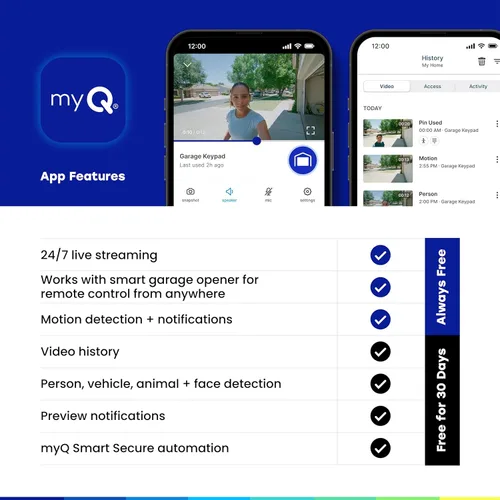 Miniatura 9 de myQ Smart Garage Door Video Keypad + Wired Power Adapter Kit, with Wide-Angle Camera, Customizable PIN Codes, and Smartphone Control, Works with