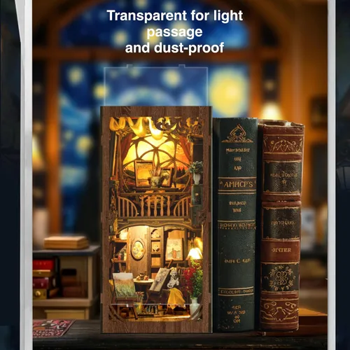 Miniatura 8 de Kit de Rincón de Libros para Adultos - Casa en Miniatura DIY con Luces LED - Kit de Manualidades de Rincón de Libros para Adultos con Rompecabezas