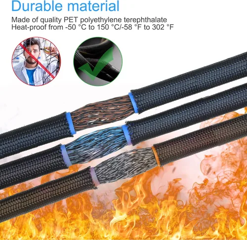 Miniatura 6 de Tatuo Funda de cable trenzada expandible de 65.6 pies, funda de alambre trenzado de varios tamaños con 120 tubos termorretráctiles para televisión
