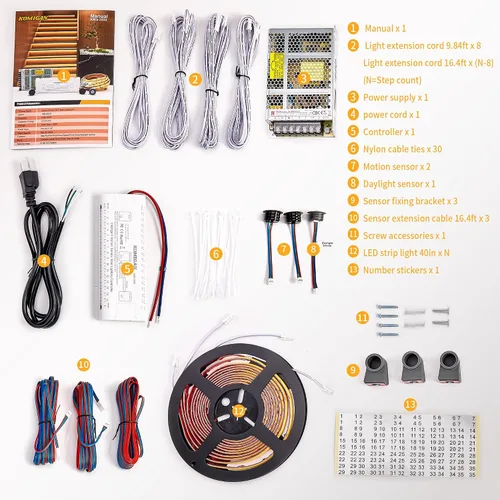 Miniatura 7 de Kit de iluminación LED para escaleras con sensor de movimiento inteligente KMG-3233, tira de luz LED cortable de 40" para luces de escalera LED