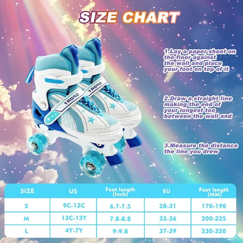 Miniatura 6 de Adjustable Kids Roller Skates for Girls and Boys Ages 3-5 5-8 8-12, All 8 Wheels of Girl's Skates Shine, Safe and Fun Illuminating for Outdoor Azul