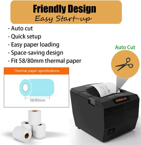 Miniatura 5 de Rongta Impresora de recibos POS, impresora térmica de 3.150 in con USB/serie/Ethernet y cortador automático para cocina y uso minorista, soporte