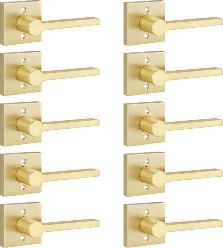 Miniatura 28 de EHOMEWARE Juego de manijas de puerta delantera doradas, palanca de puerta cuadrada resistente de latón y cerrojo de un solo cilindro reversible