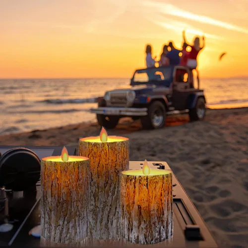 Miniatura 4 de Pine Bark - Velas LED sin llama que funcionan con pilas con mechas móviles de luz amarilla cálida parpadeante, paquete de 3