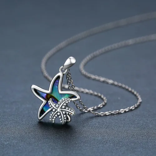 Miniatura 2 de ConBo Collar con dije de estrella de mar de océano para mujer, collar con colgante de estrella de mar de concha de abulón S925, collar de plata