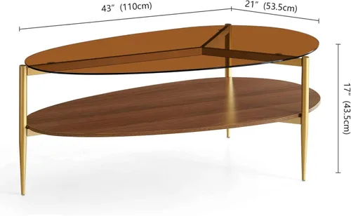 Miniatura 2 de LumFurn Mesa auxiliar ovalada de cristal, diseño moderno de mediados de siglo, 43 pulgadas de largo x 21 pulgadas de ancho x 17 pulgadas de alto