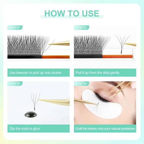 Miniatura 5 de NAGARAKU Extensiones de pestañas falsas en forma de W de 4D, suaves y naturales, con volumen, rizado D, 0.07mm, mezcla de 8-15mm, abanico 0.07-D 4D W