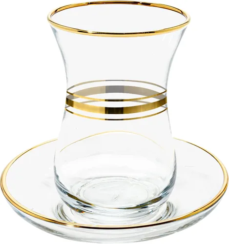Vikko Vasos y platillos de té turcos, auténticas tazas de té turco de 4 onzas, juego de 6 tazas y platillos de té de vidrio transparente, juego de