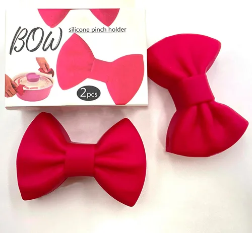 Clip aislante de calor de silicona con pajarita, mini guante para horno, soporte para ollas de protección de dedos, guantes de cocina de cocina, Rojo
