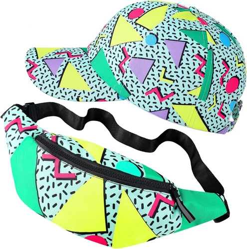 Riñonera de 2 piezas de los años 80 y 90 para mujeres y hombres, traje de los años 90, sombrero de cintura ajustable, bolsa retro para hombre,