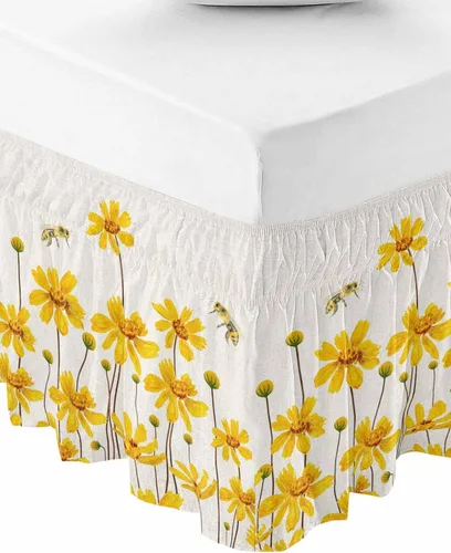 Falda de cama floral amarilla, tamaño King de 16 pulgadas de caída, ajustable y elástica, plisada, con volantes de polvo de lujo para cama