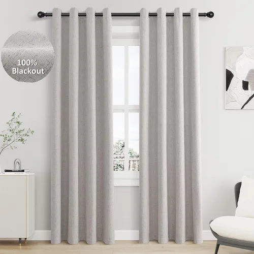 Miniatura 71 de Cream Linen Blackout Curtains 90 Length 2 Panels Set for Living Room Bedroom, 100% Black Out Thermal Insulated Linen Drapes, Room Darkening Grommet