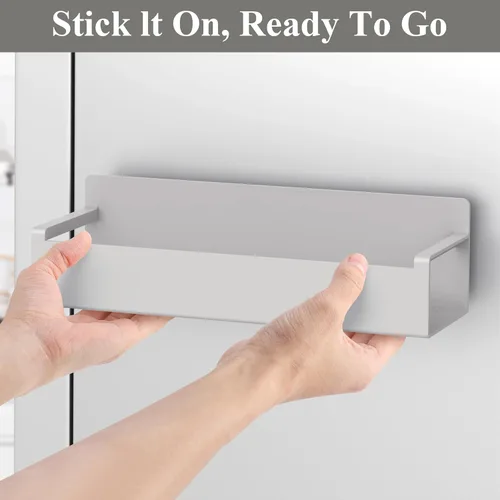 Miniatura 5 de HuggieGems Paquete de 4 organizadores magnéticos para especias para refrigerador y horno, organizadores de nevera gris claro y almacenamiento