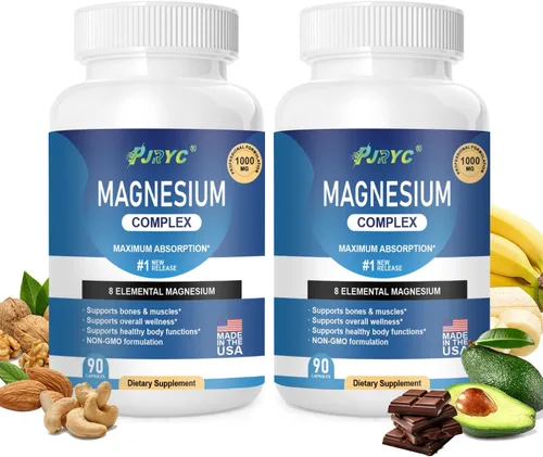 Suplemento complejo de magnesio – 1000 mg con 8 formas de magnesio: glicinato, citrato, malato, taurato y orrotato – Apoya la función muscular, la
