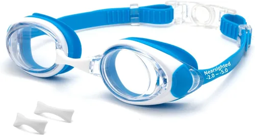Miniatura 9 de Gafas de natación miopes para niños -2.0D a -5.0D, gafas de natación antiempañamiento miopes sin fugas, aptas para 4 a 14 años