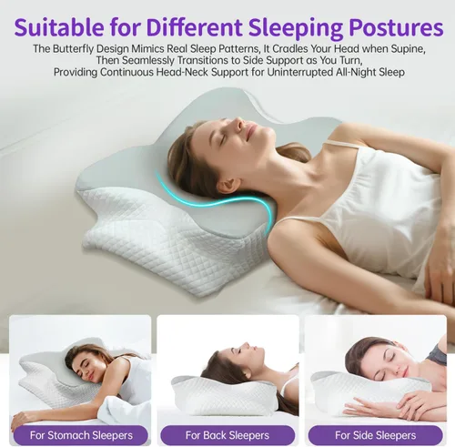 Miniatura 6 de Almohada cervical para el cuello, almohada de mariposa para el dolor de cuello Ergonomic Contour, Elevated Side Wings, Targeted Neck Support, For