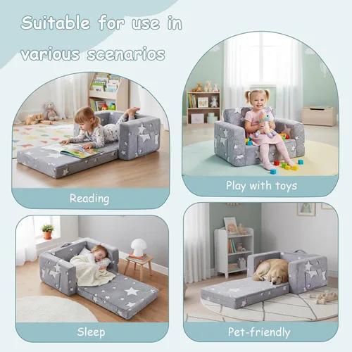 Miniatura 4 de Tiita Silla Sofá para Niños, Sillas Sofá Cómodas Plegables para Niños Pequeños, Sofá de Felpa 2 en 1 para Niños Desplegable, Silla Sofá con estrella